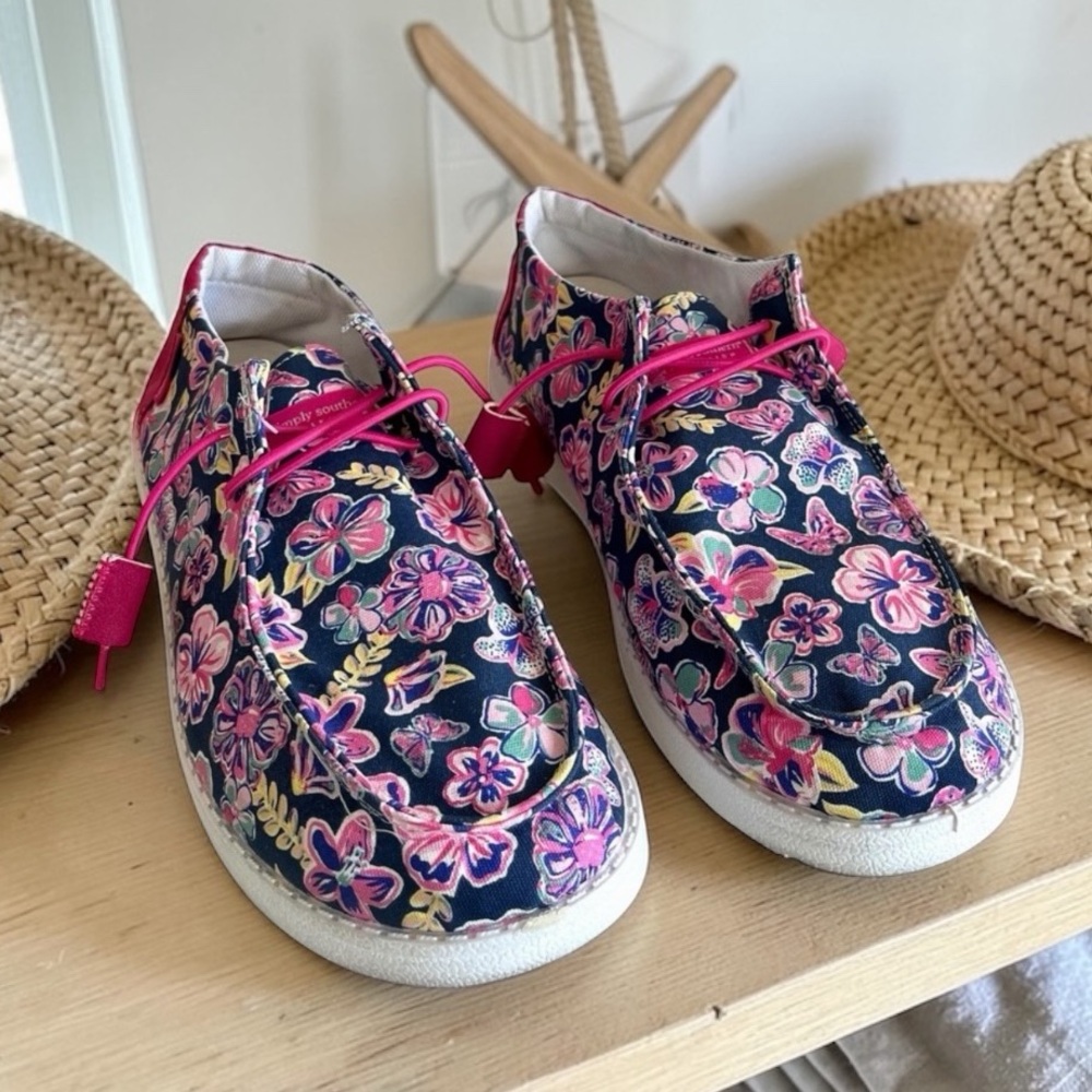 Simply Southern Navy Floral Slip-On Shoes with Pink Trim - Picture 5 of 16